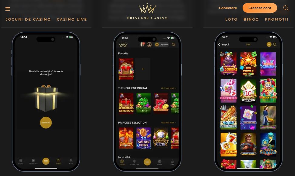 Abre tu regalo de bienvenida y navega por el catálogo completo de tragamonedas en Princess Casino